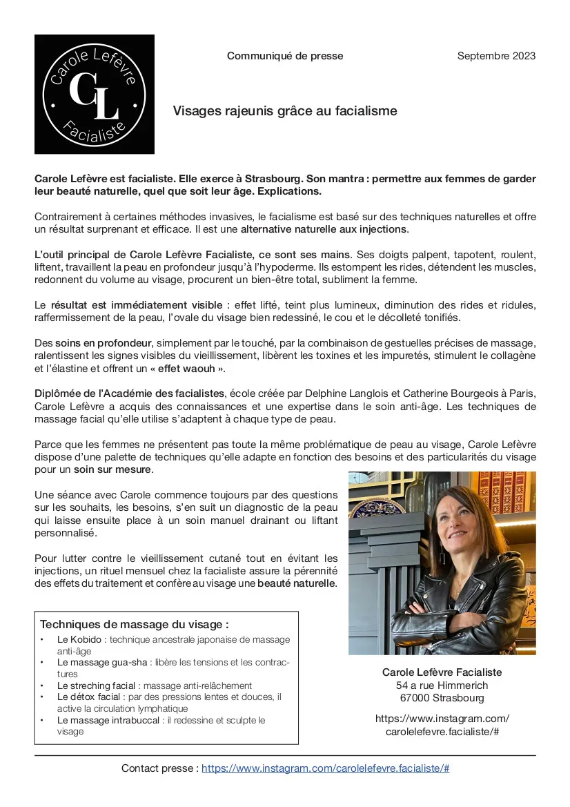 CP Visages rajeunis grâce au facialisme 2023sept Carole Lefèvre